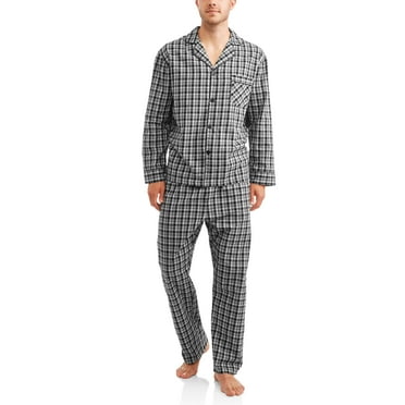 Hanes Men's and Big Men's Long Sleeve Long Leg Woven Pajama Set, 2 ...