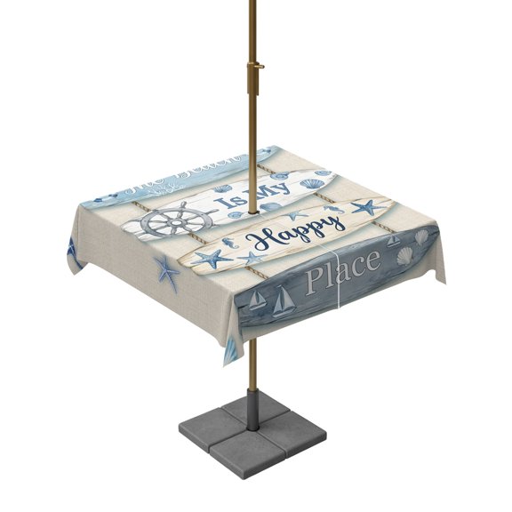 Outdoor Tablecloth with Umbrella Hole for Patio/Picnic/Party/Camping, Coastal Beach Waterproof Table Cloth Square Cover Washable, Ocean Nautical Surfboards Starfish Beige (60"x 60")
