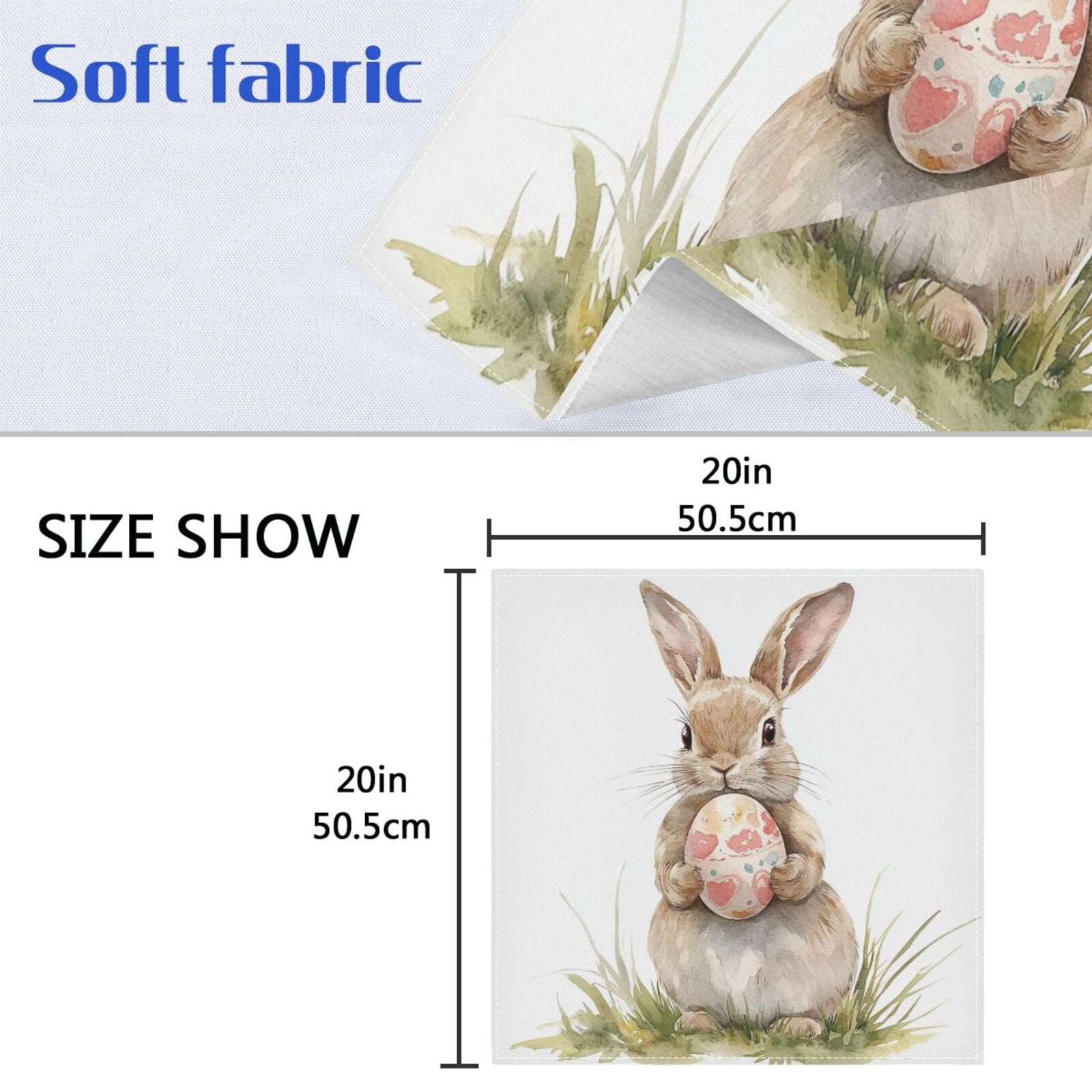 JSTEL Bunny Rabbit Easter Egg Cloth Napkins Set of 6, 20x20 Inch Washable and Reusable Napkin for Decoupage Dinner Party Everyday Use