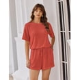 thumbnail image 6 of Wrongduck Women's Elegant Ribbed Romper 2026 Short Sleeve Loose Fit Jumpsuit with Keyhole Back and Pockets Vacation Beach One Piece Outfit, 6 of 13
