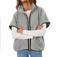 thumbnail image 2 of Gpaecead Women's Short Sleeve Fuzzy Fleece Vest Coat- Stand Collar Zip Pocket Coat Gray, 2 of 9