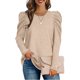 thumbnail image 1 of Top de corte informal para mujer, Top con cuello redondo y mangas abullonadas, Top transpirable de Color puro para ir de compras, 1 of 6