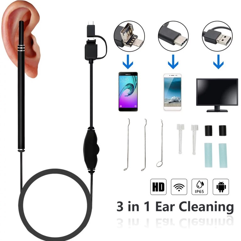 Harupink Otoscope Ear Earwax Camera Scope Removal Kit Ear Wax Cleaning Tool, Size: 5.85, Black