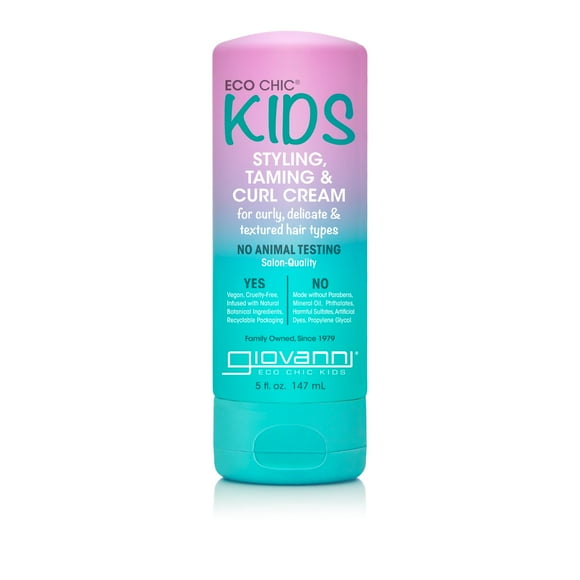 GIOVANNI Eco Chic Kids Styling Taming & Curl Cream - Kids Curl Cream, Kids Curly Hair Products, Curl Cream For Curly Hair Kids, For Curly, Delicate And Textured Hair Types, Salon Quality - 5 Fl Oz
