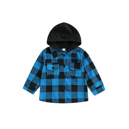 

Ma&Baby Toddler Baby Boy Flannel Plaid Jacket Long Sleeve Button Down Hooded Shirts Coats Shacket