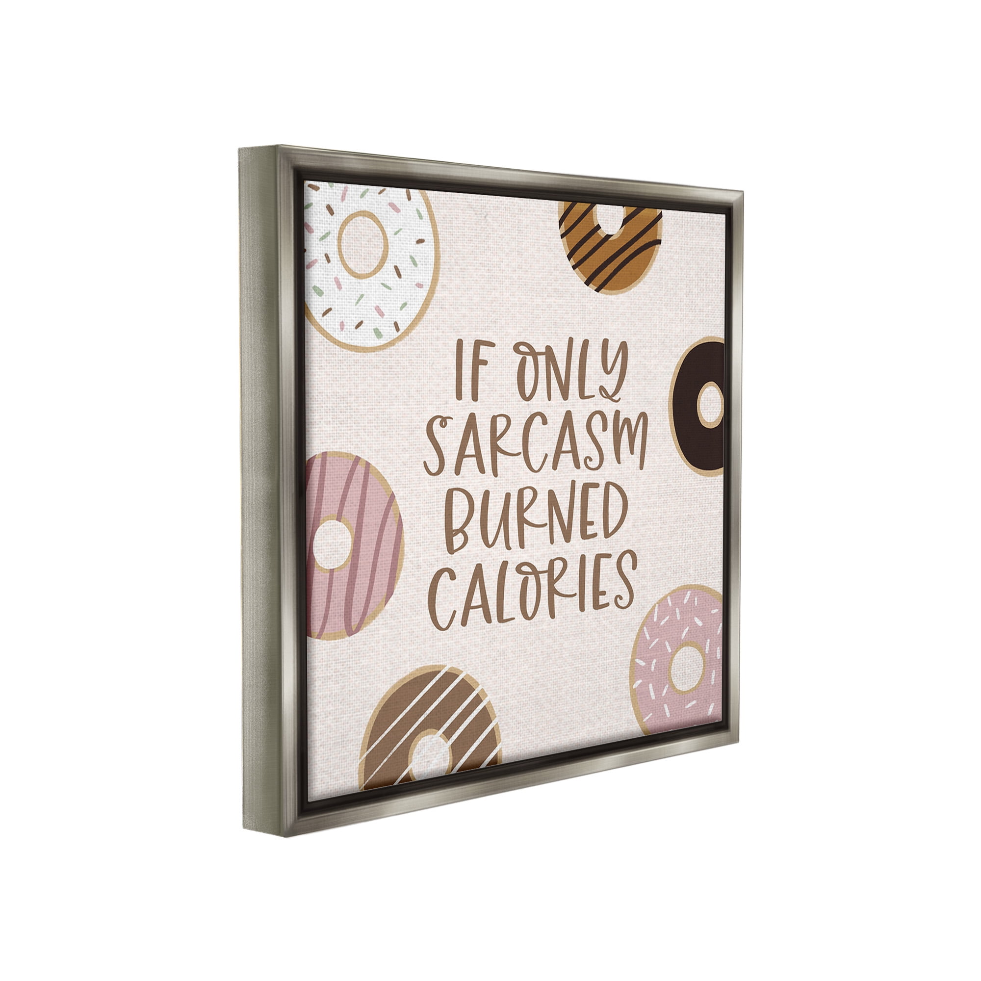 Stupell Industries Sassy Sarcasm Burning Calories Food & Beverage Painting Gray Floater Framed Canvas Art Print Wall Art, 18 x 18