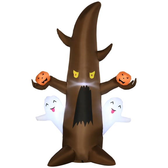 Outsunny 5' Halloween Inflatables Outdoor Decorations Ghost Tree with Pumpkins, Blow-Up LED Yard Decor Indoor Outdoor for Garden, Lawn, Party, Holiday