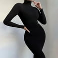 thumbnail image 4 of Raenseen Women's Turtleneck Full Bodycon Jumpsuit Bodysuit Long Sleeve Zip Back Catsuit Romper Black L, 4 of 7