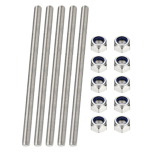 Uxcell Fully Threaded Rod, M3 x 200mm 304 Stainless Steel Right Hand Thread Bar Studs with Nuts, 5 Pcs