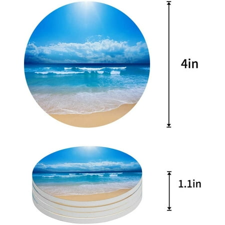 

ZHANZZK Summer Sunshine Beach Tropical Seascape Blue Sky Set of 4 Round Coaster for Drinks Absorbent Ceramic Stone Coasters Cup Mat with Cork Base for Home Kitchen Room Coffee Table Bar Decor