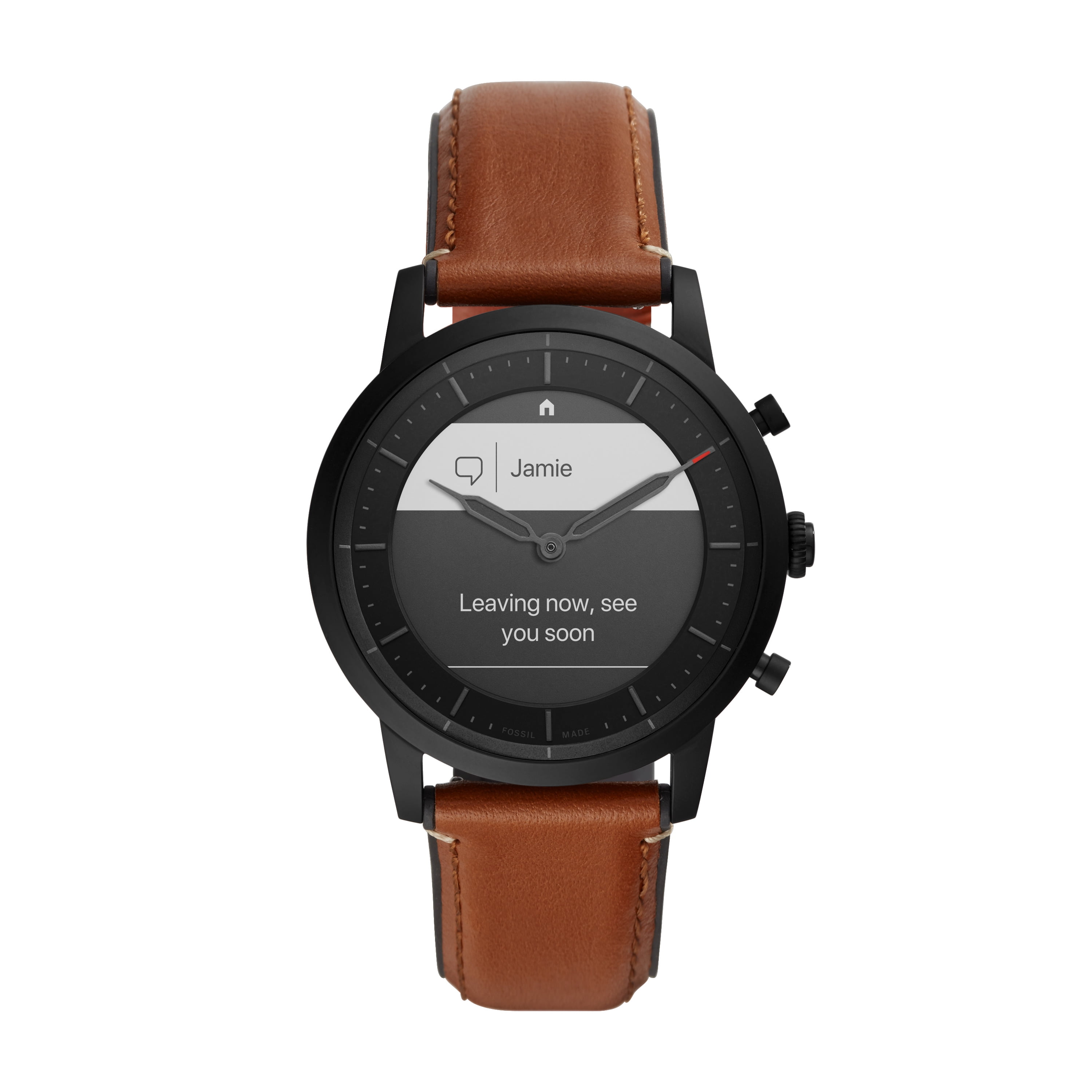 Fossil Men's Collider Hybrid Smartwatch HR Black-Tone Stainless Steel with Brown Leather Band, FTW7007