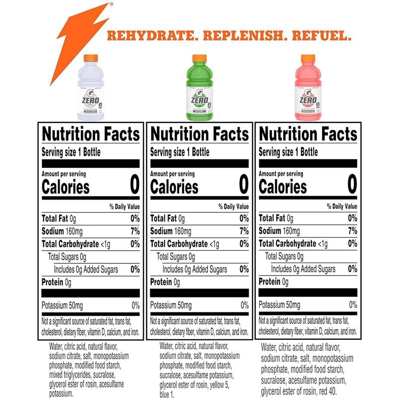 Gatorade Zero Sugar Sports Drinks, Glacier Cherry, Apple, Watermelon, Variety Pack, 12 oz, 18 Ct.