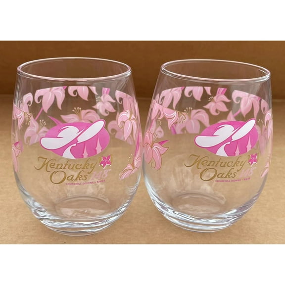 2022 Official 148th Kentucky Oaks  Stemless Wine Glass, Officially Licensed, 12 oz Glass, 2 Pack