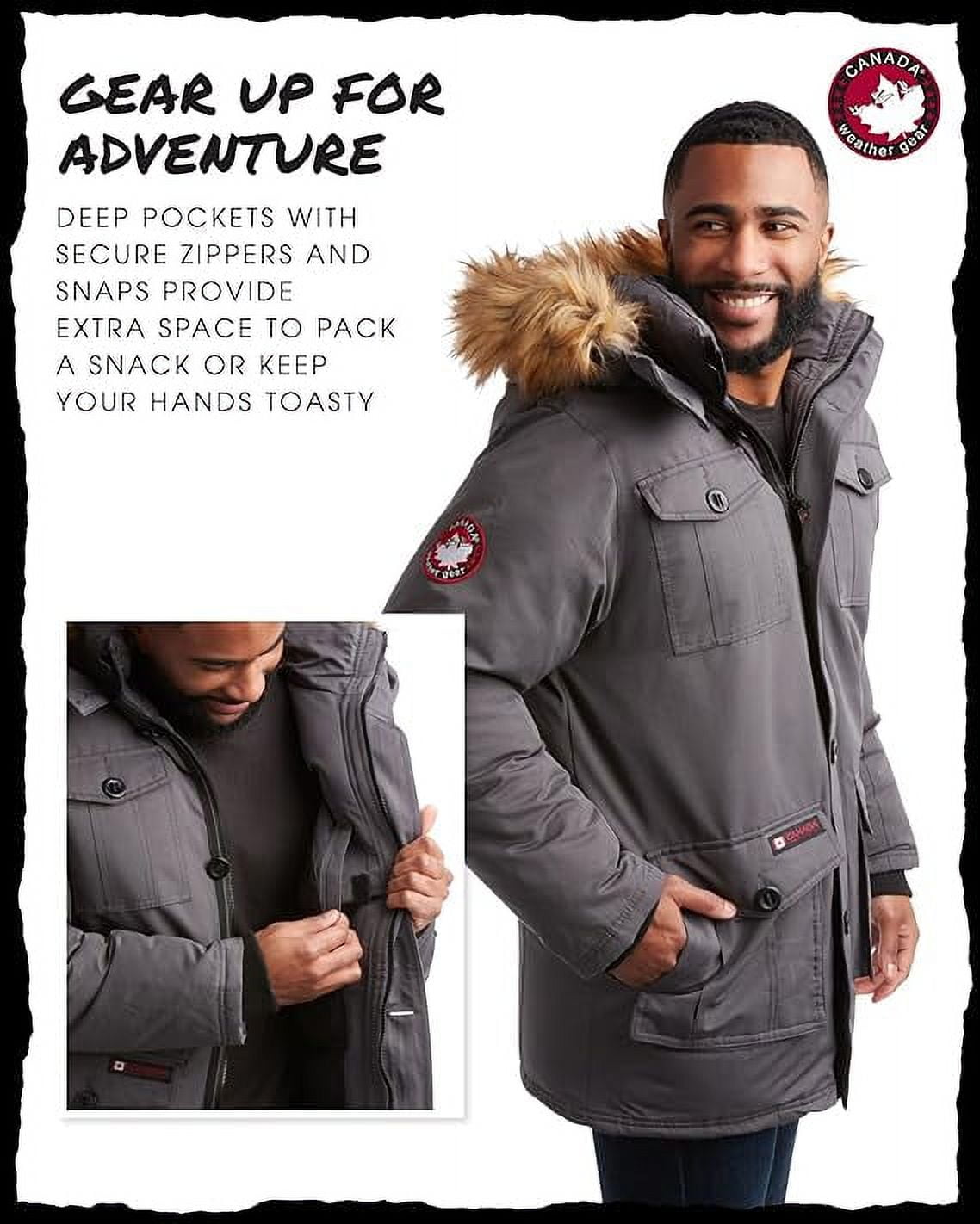 CANADA WEATHER GEAR Men's Winter Coat - Heavyweight Teflon Canvas