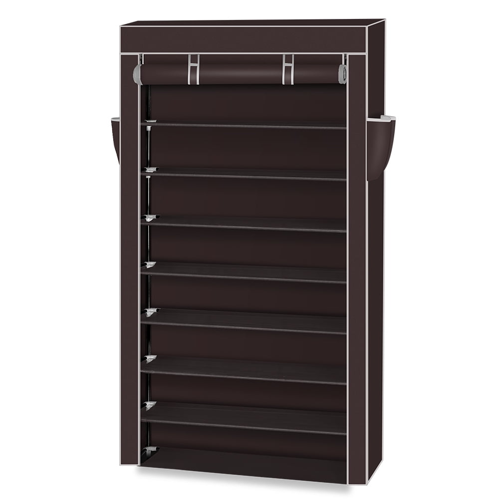 Kepooman 10 Tiers Shoe Rack Organizer with Dustproof Cover - Dark Brown