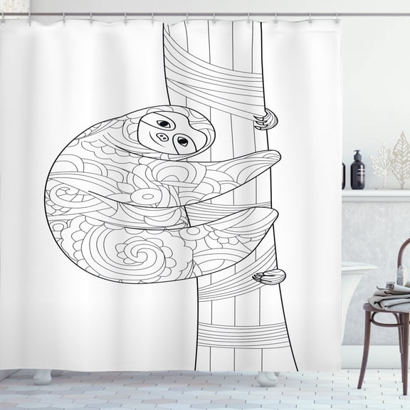 Ambesonne Sloth Shower Curtain, Sloth Outline Ornaments, 69"Wx70"L, Black White
