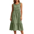 thumbnail image 3 of Dvprdro Cotton Linen Crew Neck Sleeveless Loose A Line Midi Dress for Women Summer Beach Casual Solid, 3 of 7
