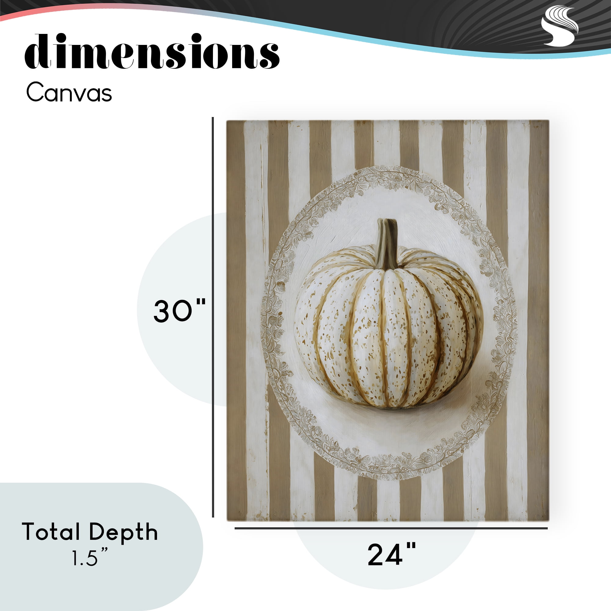 Beige Stripes Pumpkin Canvas Wall Art, design by Arlington Prints