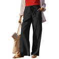 thumbnail image 2 of AHTJRT High Waist Linen Pants for Women Casual Elastic Drawstrings Trousers with Pockets Breathable Straight Wide Leg Slacks Pants Black XL, 2 of 10