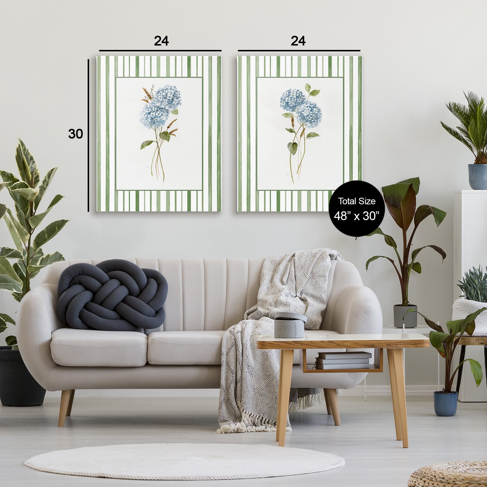 Stupell Industries Wheat & Hydrangea Sprigs 2 Piece Canvas Wall Art Set, design by Nan