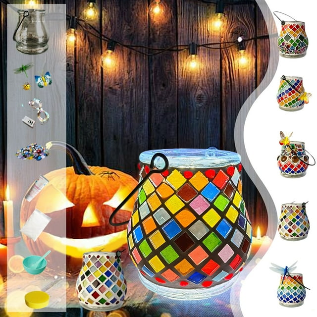 Tarro de Caramelos Iluminado para Halloween (Diy) | Rompecabezas Artesanal para Padres E Hijos | Regalo Brillante de Cristal | Incluye Paquete de Materiales (10 Piezas) | Adhesivo de 30 Ml