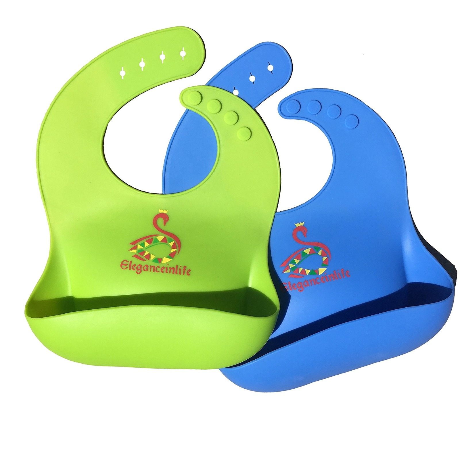 Baby Bibs Waterproof Silicone Soft THE BEST Baby Bibs,Easily Wipes set of 2 green