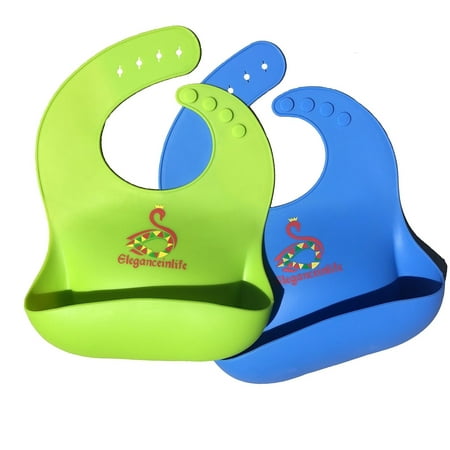 Baby Bibs Waterproof Silicone Soft THE BEST Baby Bibs,Easily Wipes Clean,Comfort set of 2 green