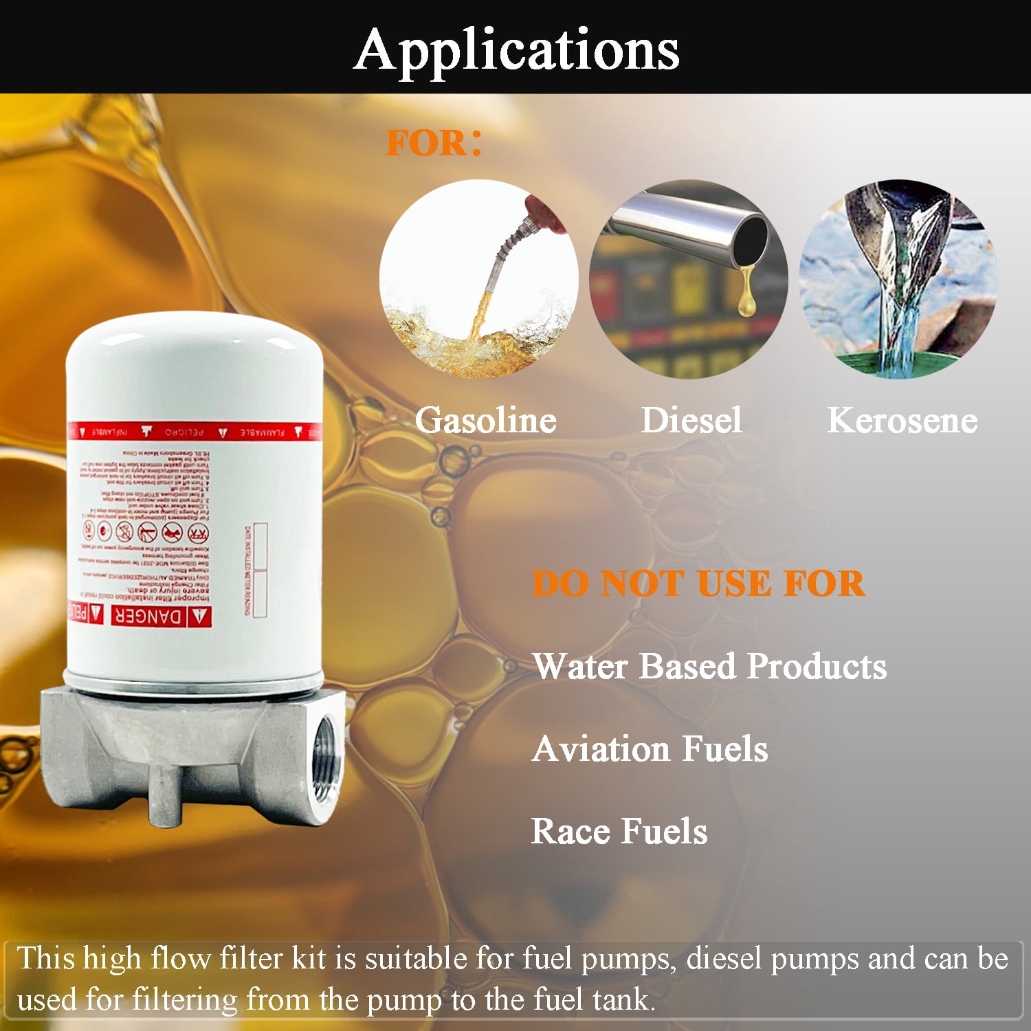 1 Inch NPT Fuel Tank Filter Kit, High Flow Fuel Filter 25 GPM 30 Micron Spin-on Cartridge Style Particulate Filter Compatible With Diesel Transfer Pump