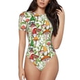 thumbnail image 2 of Picia Mushrooms Gnomes Womens One Piece Swimsuits Modest Tummy Control Bathing Suits Lace Up Slimming Swim Suit-Small, 2 of 9
