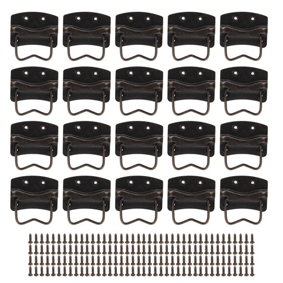 20 Sets Vintage Side Mounted Flat Pull Handles - Retro Iron Hardware with Screws, Ideal for Wooden Chests, Cabinets, Drawers & Wardrobes, Perfect for Furniture Restoration & Decor, No.6 Style (All