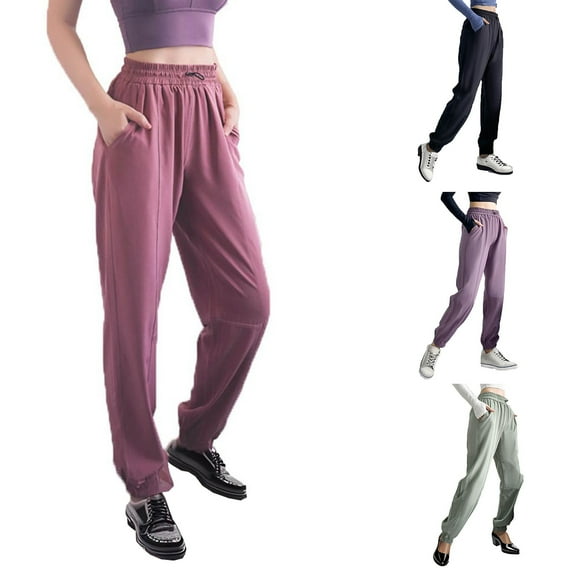 Brondbend Women's High Waist Sweatpants Womens Jogger Pants Solid Color Elastic Waist Belly Control Athletic Trousers with Pocket Casual Regular Fit Comfy Fall Fitness Workout