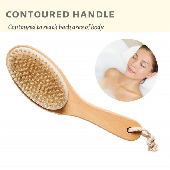 Natural Boar Bristle Dry Body Brush with Ergonomic Wooden Handle - Skin Exfoliator for Cellulite Treatment, Lymphatic Massage & Improved Circulation - for Wet or Dry Brushing