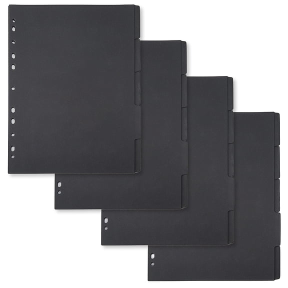 20 Sheets 5-Tab Binder Dividers 11-Hole Paper Binder Dividers 29.8x22.1cm A4 Notebook Index Dividers with Tabs Black Write-On Dividers