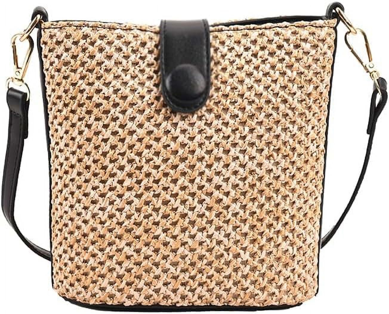 Women Straw Crossbody Bag Beach Handmade Rattan Shoulder Bags Hand Woven Leather Straps Straw Clutch Purse Vacation
