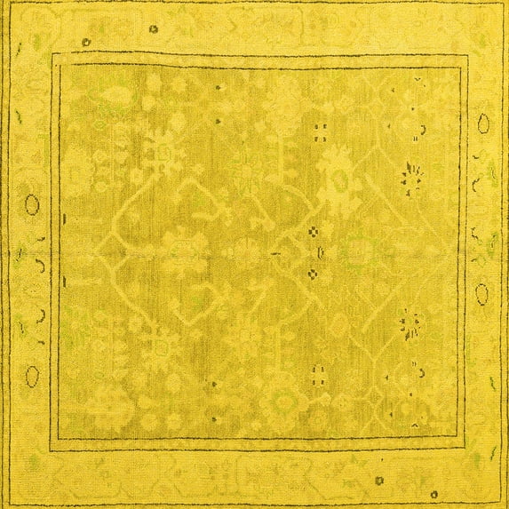 Ahgly Company Indoor Square Oriental Yellow Traditional Area Rugs, 4' Square