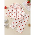 thumbnail image 4 of Conjunto de pijama Vigorbear para niña pequeña, para San Valentín, manga larga, cuello solapa, botones, estampado de corazón, top, pantalones rectos, ropa de dormir, 4 of 6