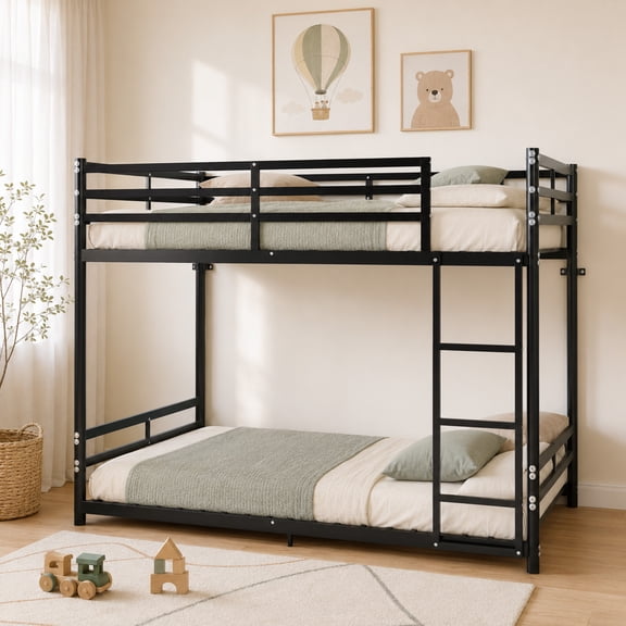 Alvantor Bunk Bed Twin over Twin, Metal Low Bunk Bed for Kids with Ladder and Anti-tip Bracket Black