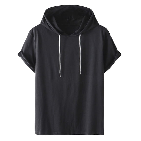 Kureaily Summer Short Sleeve Sports Casual Solid Color Drawstring Hooded Pullover Sweatshirts T Shirt Women's Loos e