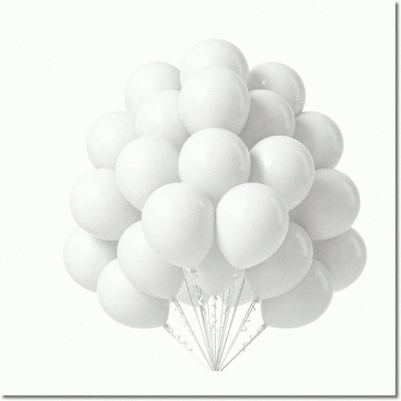 "Pure Bliss 12" Matte White Latex Party Balloons - 50 Pack for Birthday, Graduation, Baby Shower, Wedding, Bridal, Bachelorette Party Decorations with White Ribbon - Helium Quality"