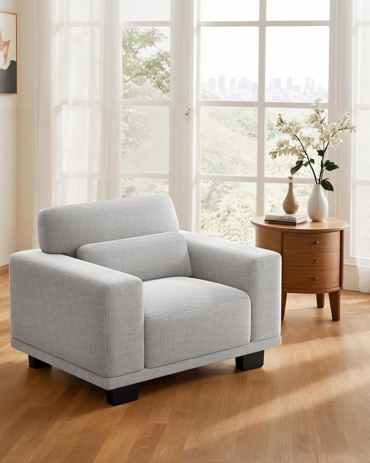 Pipishell 40″ Sofa Couch, 1-Seater Couches with Wide Armrests & Deep Cushions, Modern Linen Fabric Sofas for Living Room,  Upholstered Couch with Removable Washable Covers, Grey