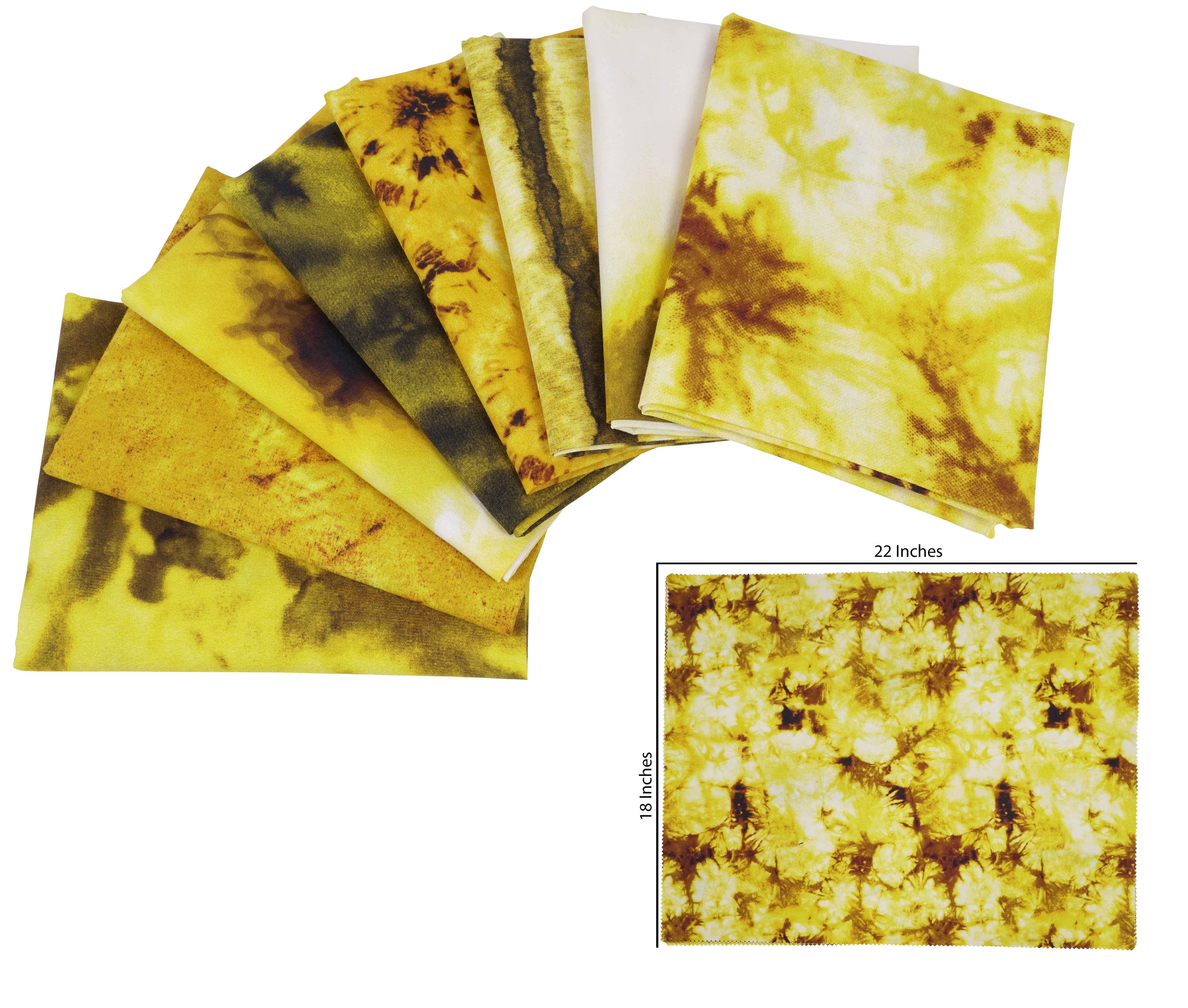 Soimoi 8 Pc Fat Quarter Bundle -Tie & DyePrint 18"x 22"DIY Patchwork-100% CottonPre-Cut Quilting Fabric (Yellow)