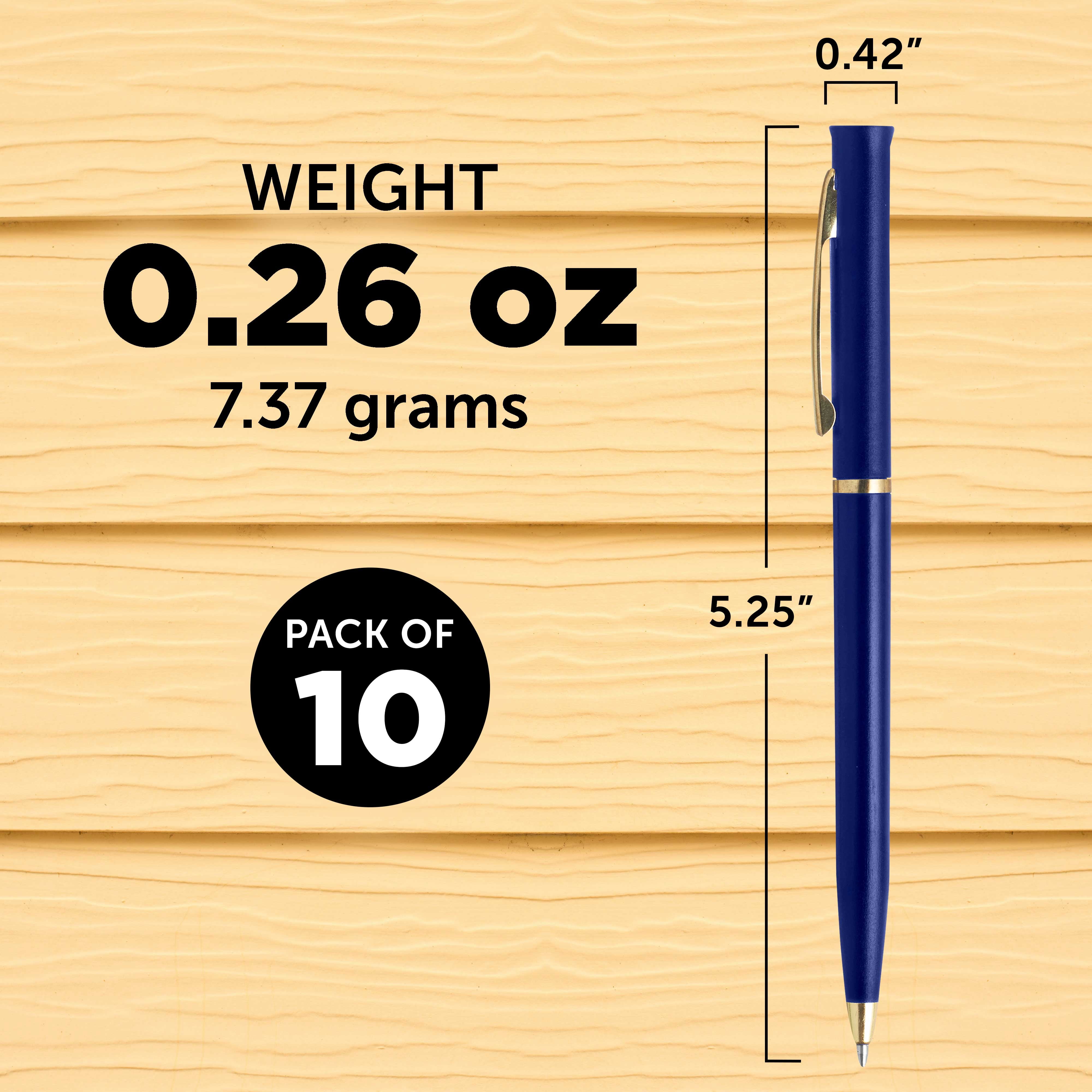 10 Alston Hotel Pens Pack - Ballpoint, Gold Metal Accent - Blue