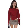 thumbnail image 5 of Women'S Off Shoulder Tops Dressy Long Sleeve Asymmetrical Slim Fit Going Out Fall Blouse Ruched Shirts Red L, 5 of 9