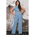 thumbnail image 2 of KOH KOH Long Pants Jumpsuit Formal One Piece Cocktail Evening Fall Dressy Pantsuit Romper Workwear Casual Outfit Tall Sleeveless Playsuit For Women Pastel Blue XXX-Large US 22-24 NT202, 2 of 6