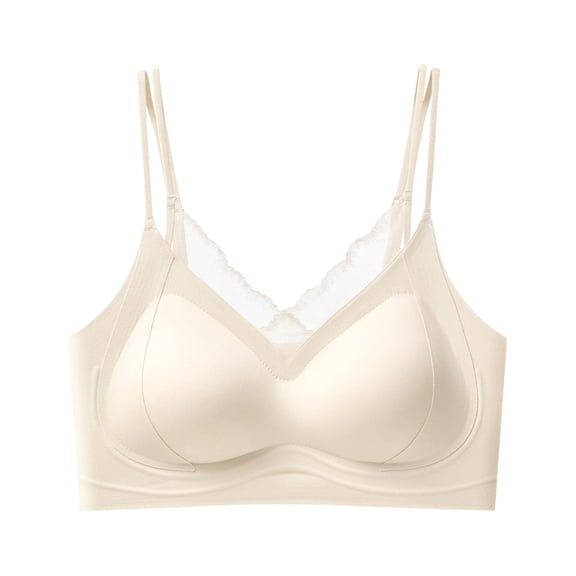 Zpanxa Wireless Bras for Women Seamless Push-up Lace Trim Adjustable Straps Everyday Bra Beige 38BC