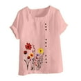 thumbnail image 4 of Nfurl Womens Summer Linen Tops Elegant Floral Embroidered Tops Short Sleeve Crewneck Boho Shirts Casual Tee Shirts Pink,Size XXXXL, 4 of 5