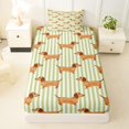 thumbnail image 4 of Manfei Vintage Dachshund Twin Sheets, Abstract Stripe Bedding, Green Cream, 3 Pieces, 1 Flat Sheet, 1 Fitted Sheet and 1 Pillowcase, 4 of 6