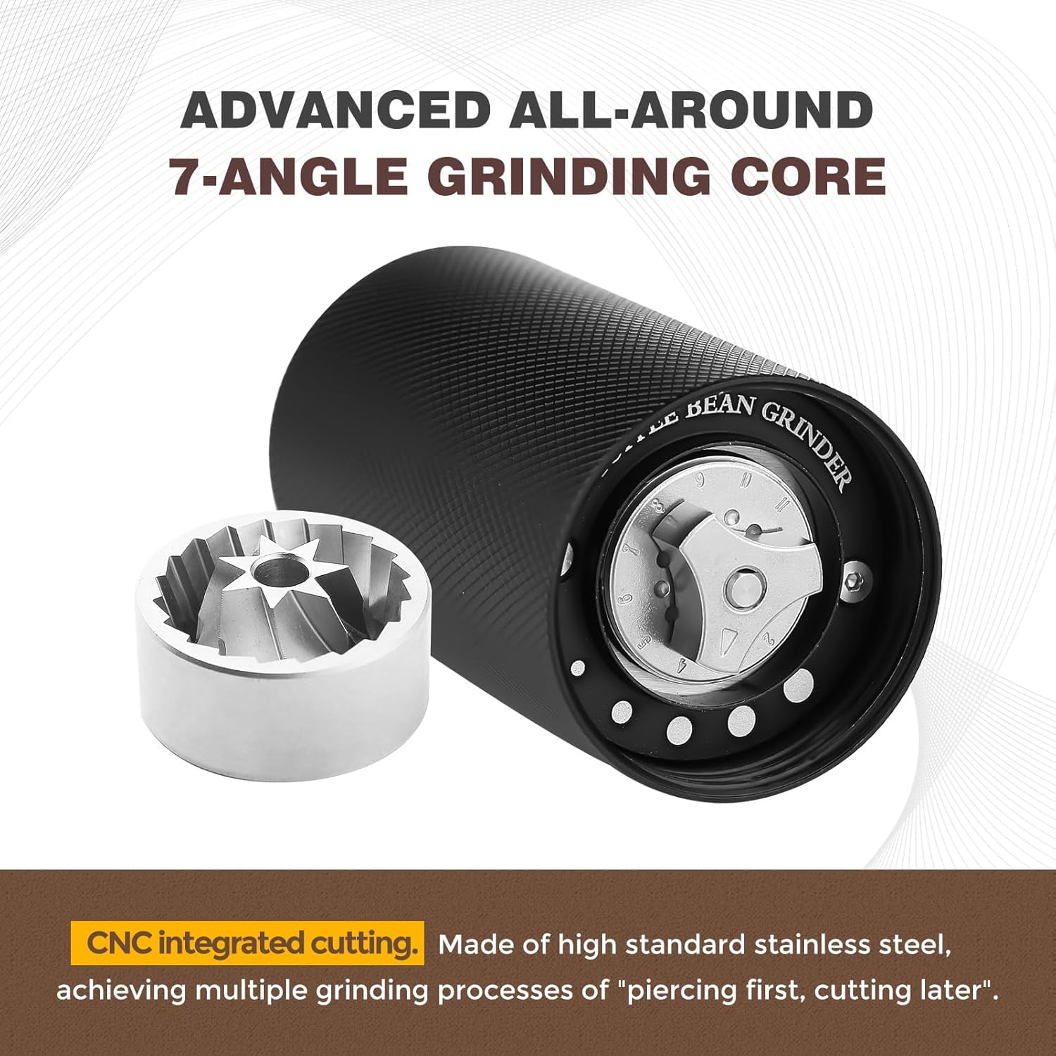 Manual Coffee Grinder CNC Stainless Steel 7  Conical Burr with 12 Adjustable Gears for Espresso Drip French Press Portable Bean Mill