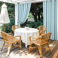 thumbnail image 4 of Outdoor Curtains for Patio Waterproof, Aqua Striped Windproof Pravicy Outside Porch Blackout Curtain, Modern Farmhouse Blue White Stripes Sun Blocking Grommets Curtains for Cabana Gazebo 54"x84", 4 of 9