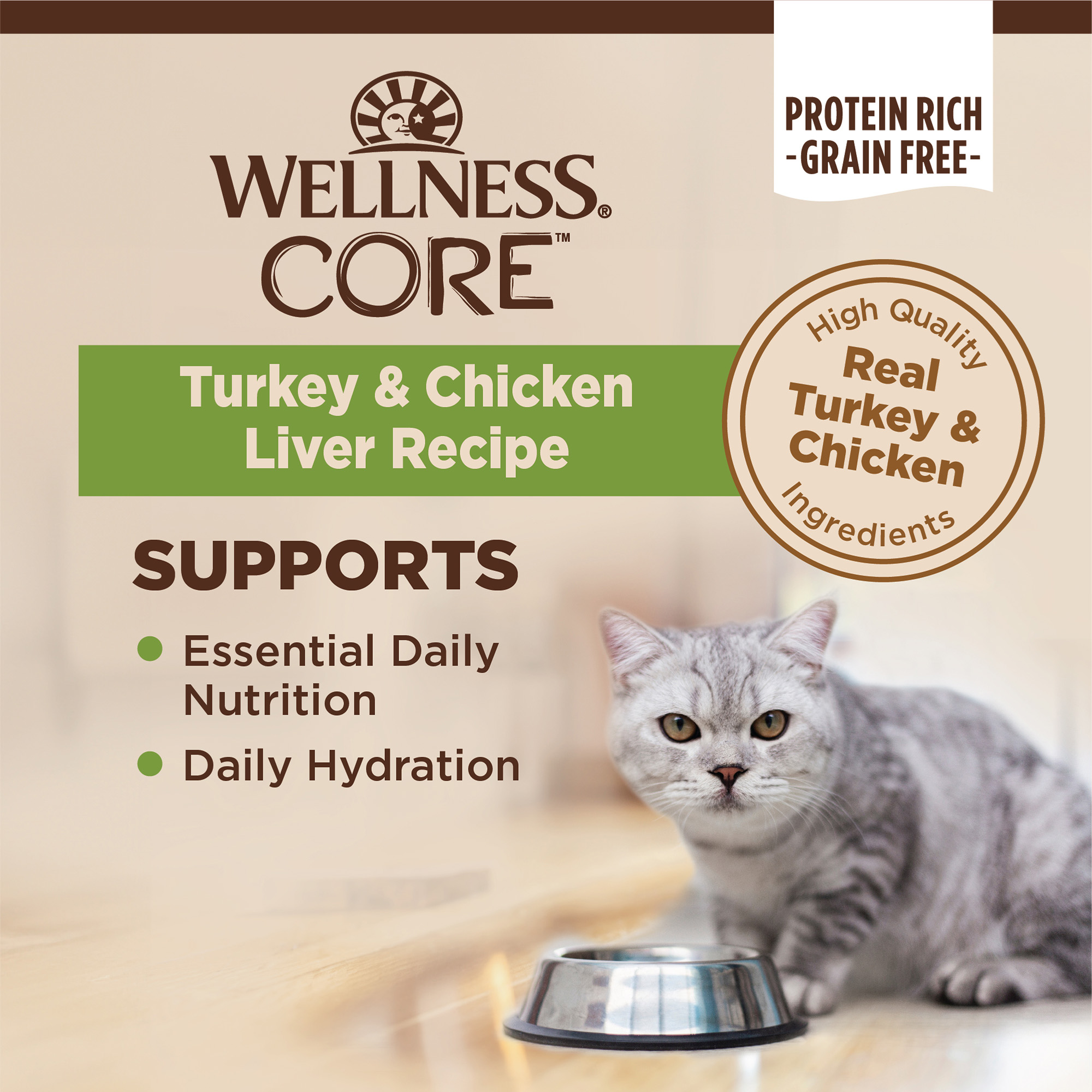 Wellness CORE Natural Grain Free Wet Kitten Food, Turkey and Chicken Liver Recipe, 5.5-Ounce Can (Pack of 24) - image 2 of 9
